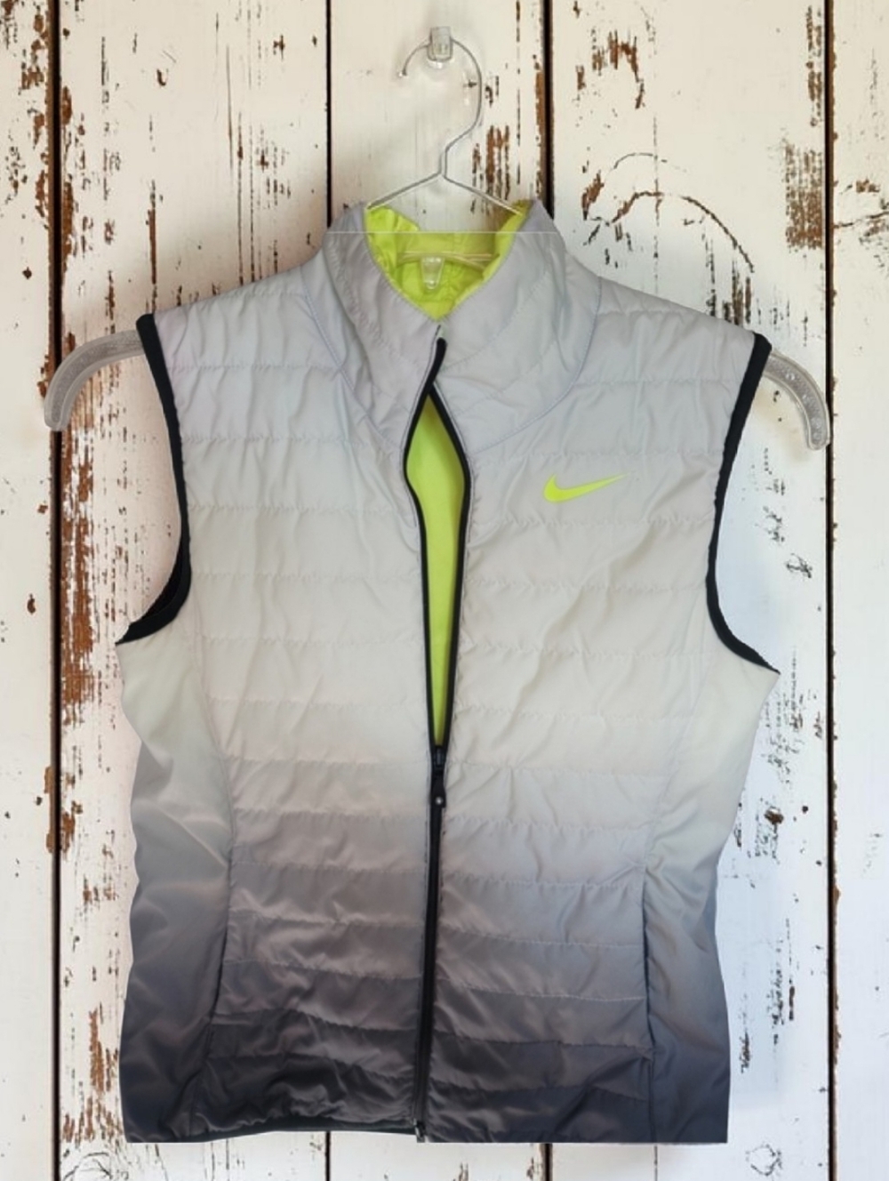 Nike Golf Reversible Ombre Puffer Vest Grey Volt Neon Women's Small LIKE NEW